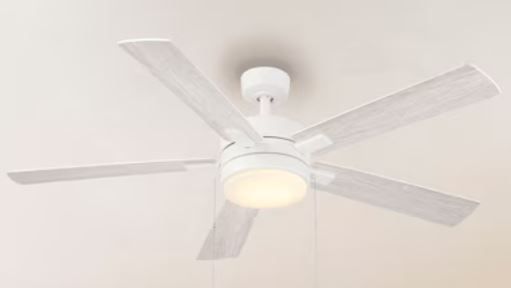 Photo 1 of *PARTS ONLY**Harbor Breeze Ollington 52-in Matte White with White/White Oak Blades LED Indoor Ceiling Fan with Light (5-Blade)
