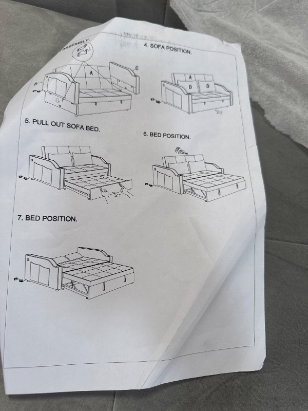 Photo 2 of *PARTIAL SET** GarveeHome 3-in-1 Multi-Functional Velvet Sleeper Couch Pull-Out Bed, Loveseat Sofa Chaise Lounge with Cupholder, USB Port, Side Pocket, 2 Pillows and Adjustable Backrest, for Living Room, Gray