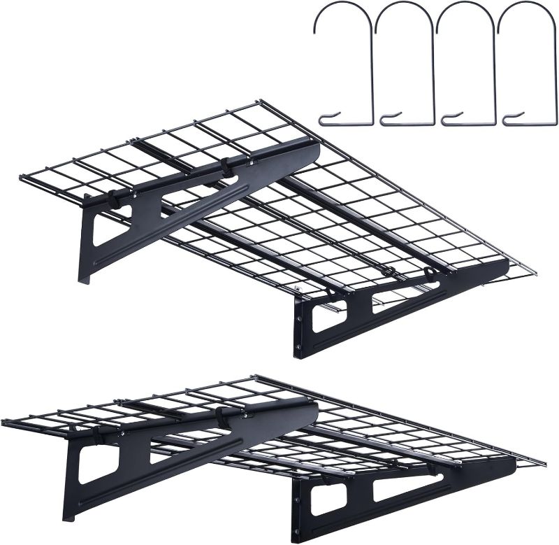 Photo 1 of *MISSING SOME HARDWARE** VEVOR Garage Shelving Wall Mounted, 2 x 4 ft Heavy Duty Shelves, 500 lbs Load Capacity Storage Rack Floating Pack, Suitable for Shop, Shed, Storage, Black (LL2472)
