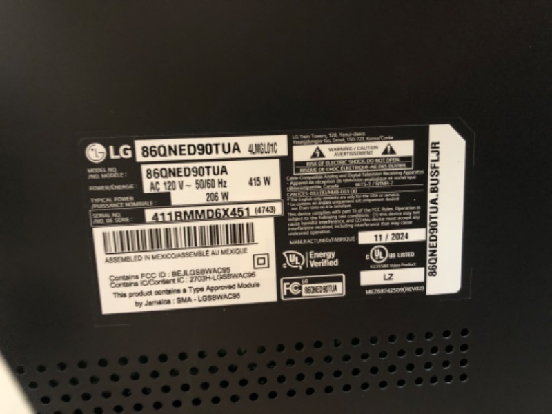 Photo 1 of LG 86-Inch Class QNED90T Series Mini LED Smart TV 4K Processor Flat Screen with Magic Remote AI-Powered with Alexa Built-in (86QNED90TUA, 2024)