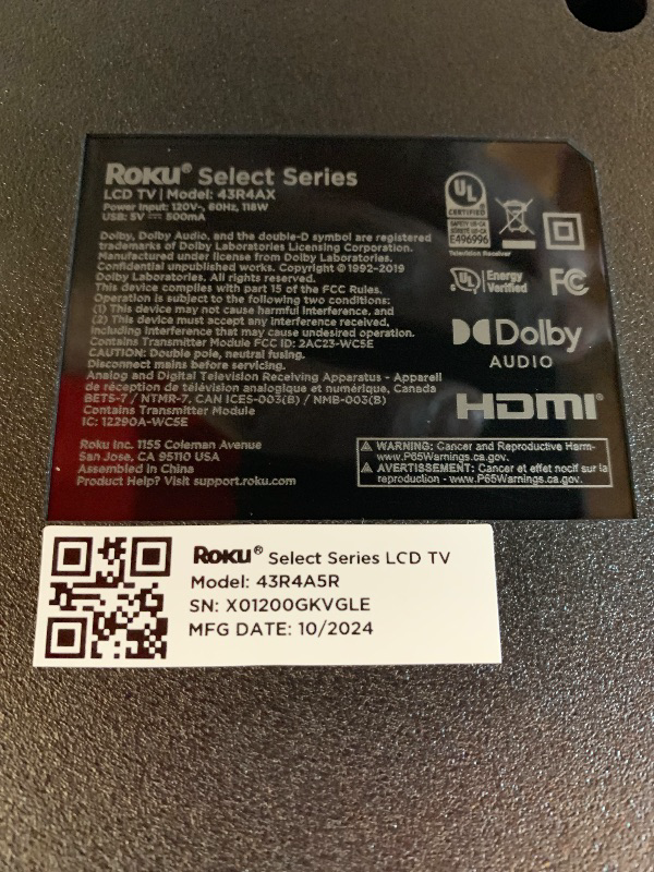 Photo 1 of Roku Smart TV – 43-Inch Select Series 4K HDR RokuTV with Roku Enhanced Voice Remote, Brilliant 4K Picture, Automatic Brightness, & Seamless Streaming – Live Local News, Sports, Family Entertainment