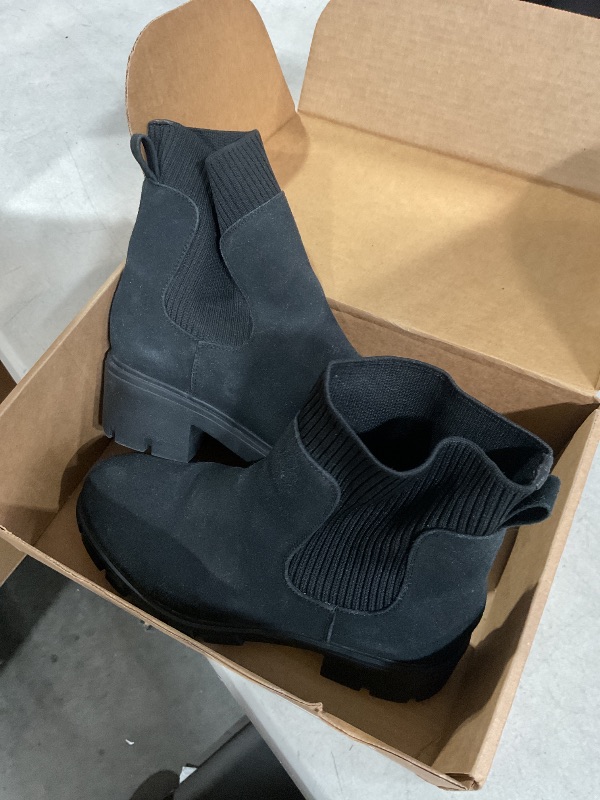 Photo 1 of Athlefit Women's Black Chelsea Boots Fall Platform Ankle Boots Slip on Chunky Lug Sole Boots