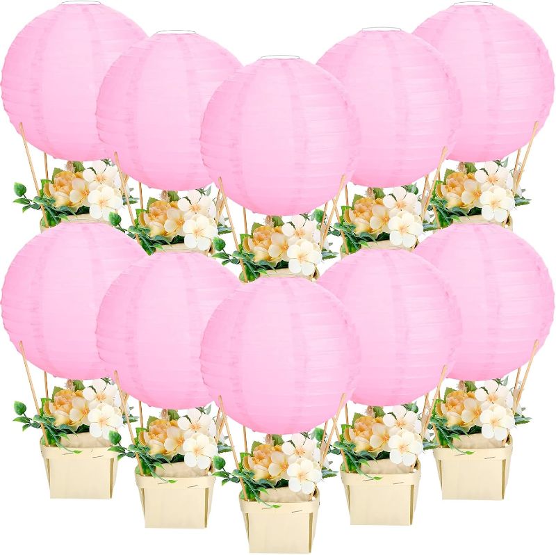 Photo 1 of 12 Sets Baby Shower Hot Air Balloon Table Centerpieces for DIY Hot Air Balloon Party Decorations Gender Reveal First Birthday Centerpiece for Wedding Birthday Baby Shower (Pink,Classic Style)