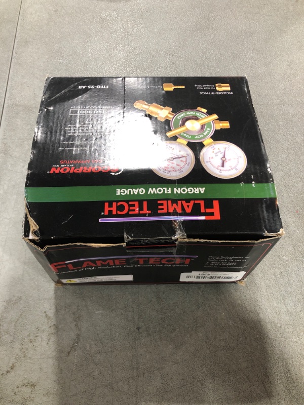 Photo 1 of Flame Tech Flow Gauge Argon Regulator, Easy to Read 2” Dual-Scale Gauges, Ideal Welding Tool, Sturdy Construction, Comes Packaged in a Black Box, Tested in The USA