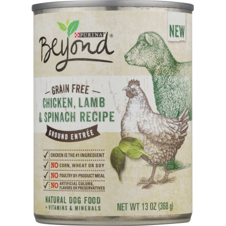 Photo 1 of  EX--5/2025  Purina Beyond Grain Free Natural Ground Entree Wet Dog Food, Grain Free Chicken Can - Lamb & Spinach Recipe, 13 Oz
