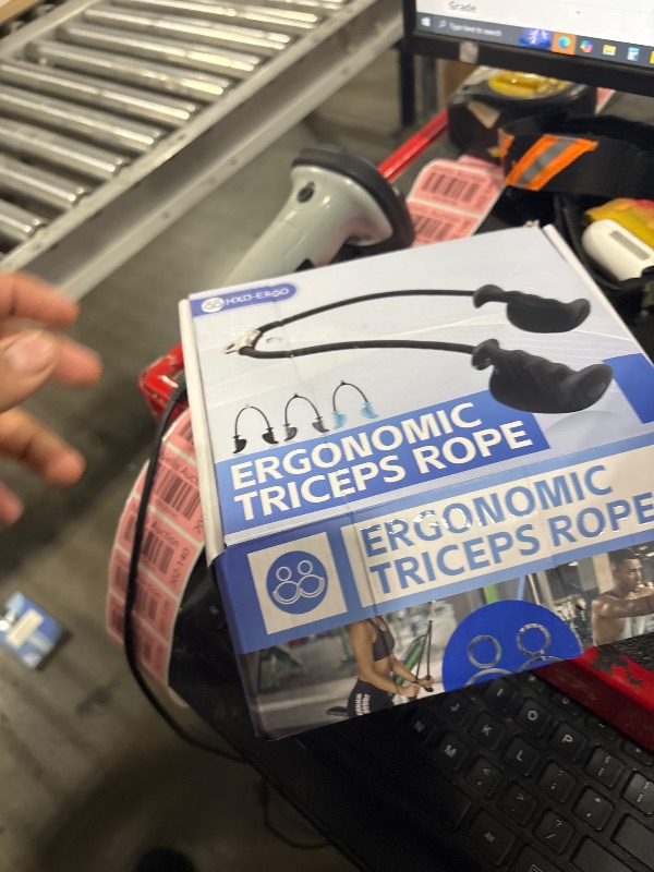 Photo 1 of Tricep Rope with Ergonomic Handles, 36 Inch Tricep Pull Down Rope for Cable Machine, Pulley System, Triceps Rope Cable Attachment for Gym, Home (Red)