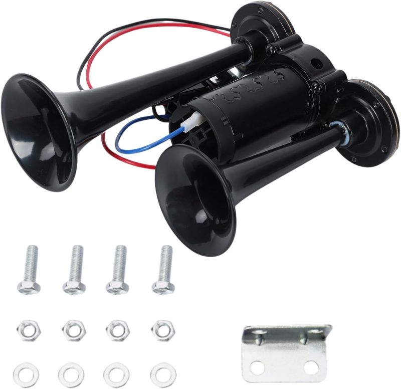 Photo 1 of 2V 600DB Air Horn/ 600DB Super Loud Dual Electric Air Horns Kit for Vehicles - With Compressor, Applicable for Cars, SUVs, Trucks, Boats (Black)