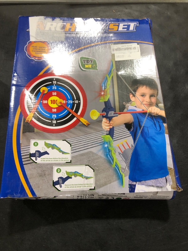 Photo 1 of 2 Pack Bow and Arrow Set for Kids 8-12 Year Old, LED Light Up Archery Toy with 20 Suction Cup Arrows 6 Magnetic Darts and Standing Target, Indoor Outdoor Activity Toys for Ages 4-6 8-13 No Battery