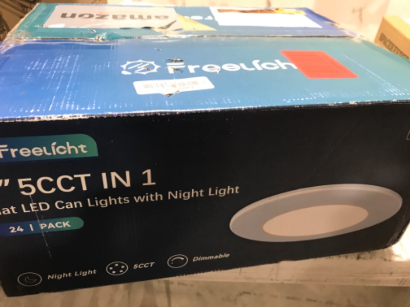 Photo 2 of FREELICHT 24 Pack 5/6 Inch LED Can Lights with Night Light, 2700K/3000K/4000K/5000K/6000K Selectable Flat Retrofit Recessed Lighting, 10W=110W, 1000LM, Dimmable - ETL & FCC