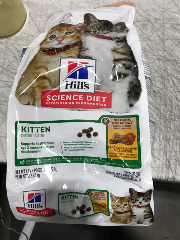 Photo 2 of Hill's Science Diet Kitten, Kitten Premium Nutrition, Dry Cat Food, No Corn, Wheat, Soy Chicken & Brown Rice, 6 lb Bag
Exp 02/2026