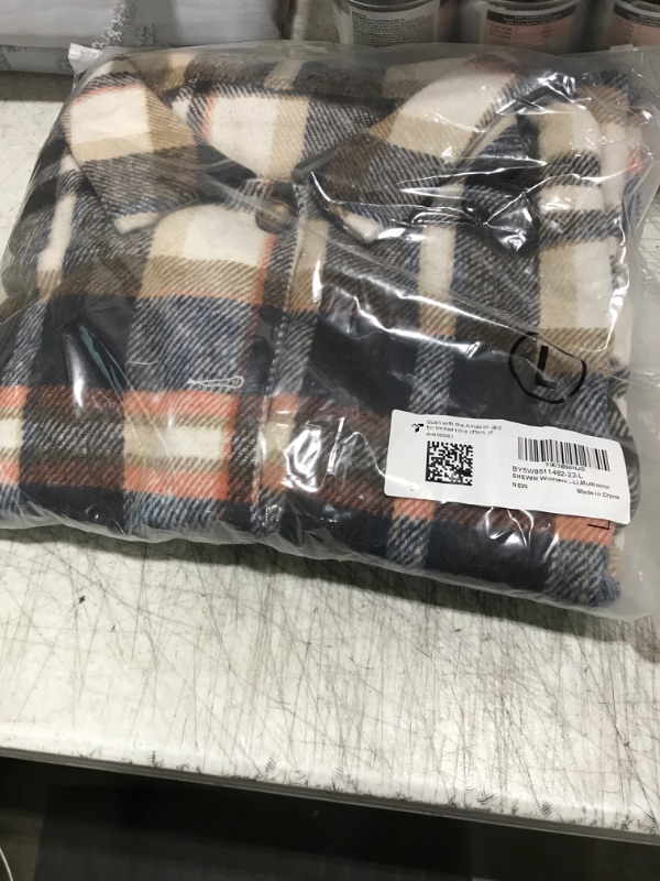 Photo 2 of SHEWIN Womens Fall Fashion 2024 Plaid Flannel Shirts Casual Long Sleeve Button Up Shacket Jacket Coat with Pockets,US 12-14(L),Multicolor