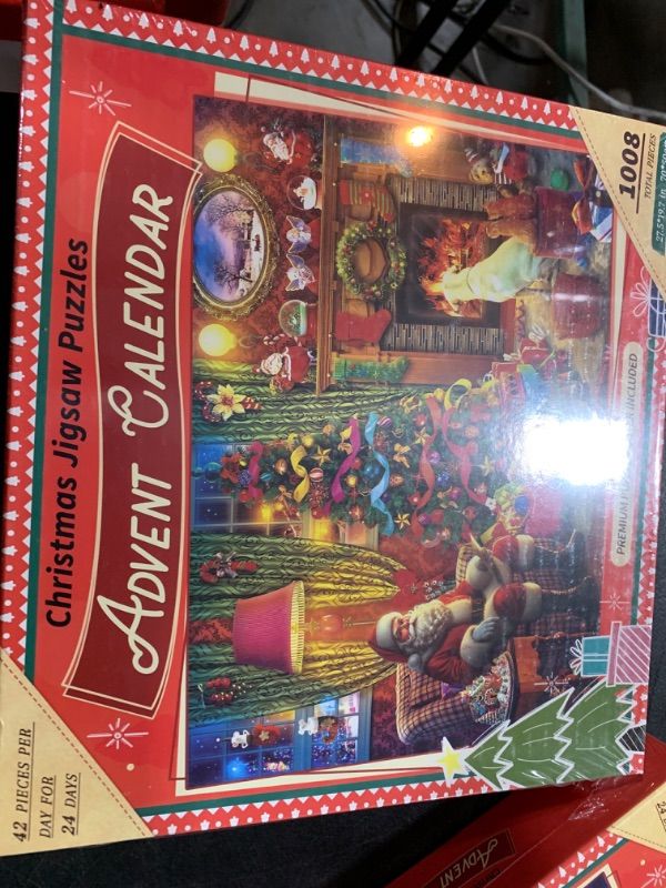 Photo 2 of Wowok Advent Calendar 2023 Christmas Jigsaw Puzzles- Christmas by the Fireplace Holiday Puzzles for Adults Kids, 24 Parts 1008 Pieces Jigsaw Puzzles Gift for Countdown to Christmas