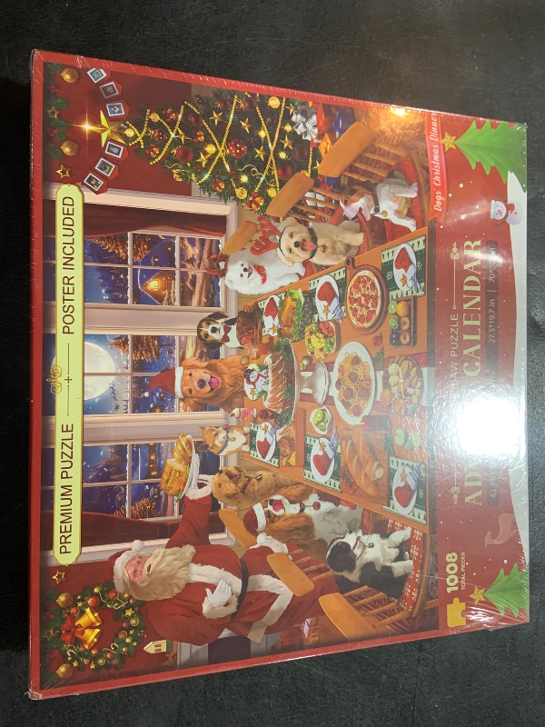 Photo 2 of Jigsaw Puzzle Advent Calendar 2024 Christmas Puzzles for Kids and Adults 1008 Pieces in 24 Boxes for Countdown Christmas Gifts for Boys Girls Men Women - Dogs' Christmas Dinner(27.56 x 19.68 Inch)