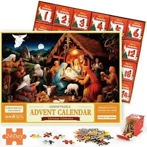 Photo 1 of Nativity Advent Calendar Puzzle 2024 Christmas Jigsaw Puzzles for Kids Adults Boys Girls Teen, 24 Days Christmas Countdown - 1008 Pieces Puzzles - Nativity Scene(27.6"X 19.7")