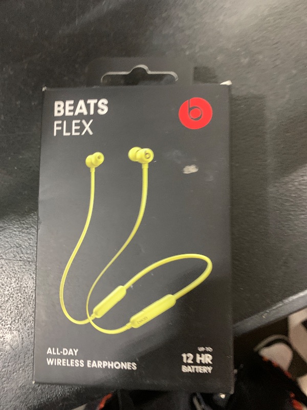 Photo 1 of Beats Flex Wireless Earbuds - Apple W1 Headphone Chip, Magnetic Earphones, Class 1 Bluetooth, 12 Hours of Listening Time, Built-in Microphone - Yuzu Yellow