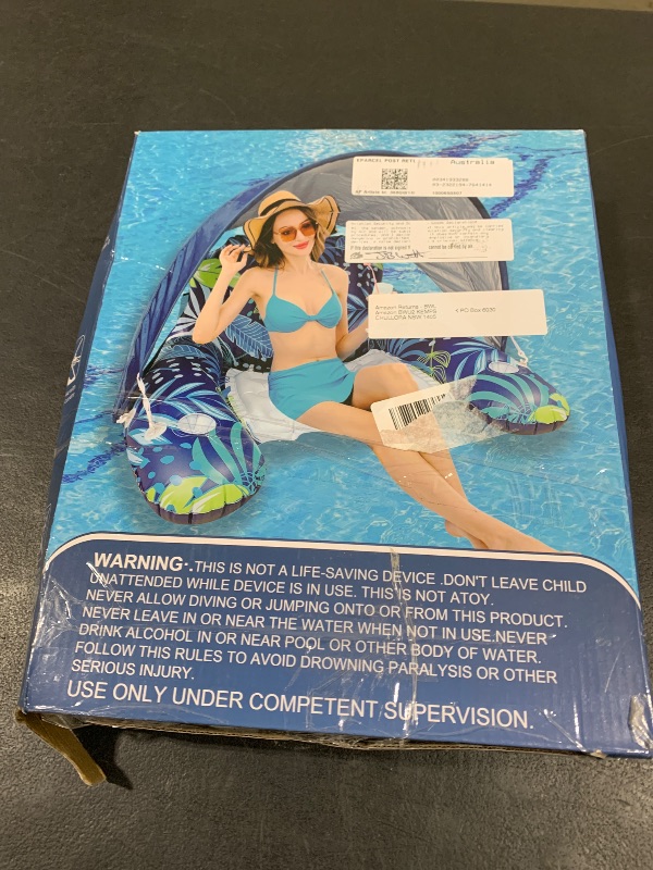 Photo 1 of Inflatable Pool Floats Adult with Canopy, Pool Chair Lounge Float Raft Heavy Duty with Sun Shade, Cup Holders, Water Pool Floaties for Women, Swimming Pool Toys Floats for Lake, Beach