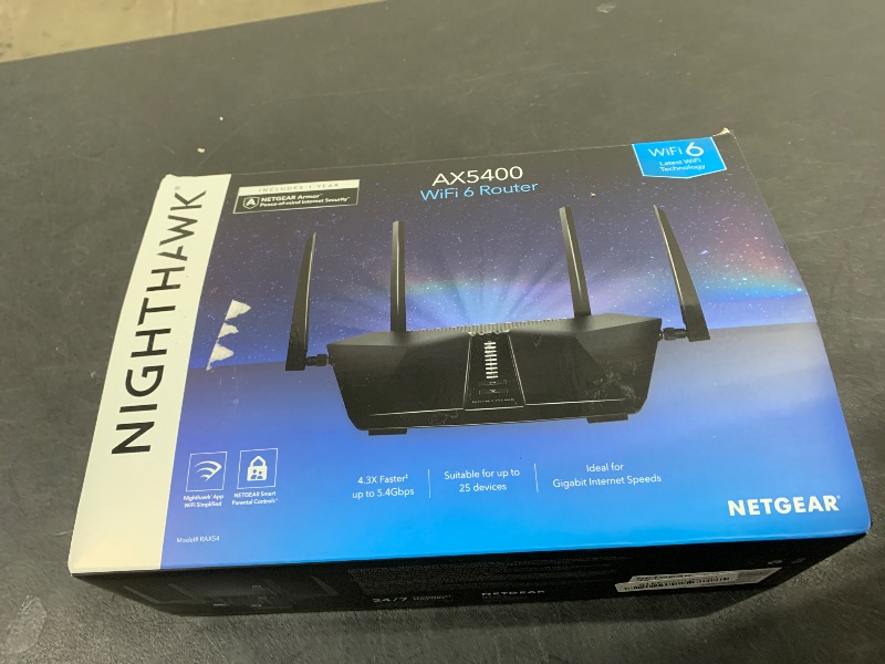 Photo 2 of NETGEAR Nighthawk 6-Stream Dual-Band WiFi 6 Router (RAX54S) – Security Features, AX5400 Wireless Speed, Up to 5.4 Gbps, Covers up to 2,500 sq. ft., 25 Devices - 1-Year Armor Subscription Included