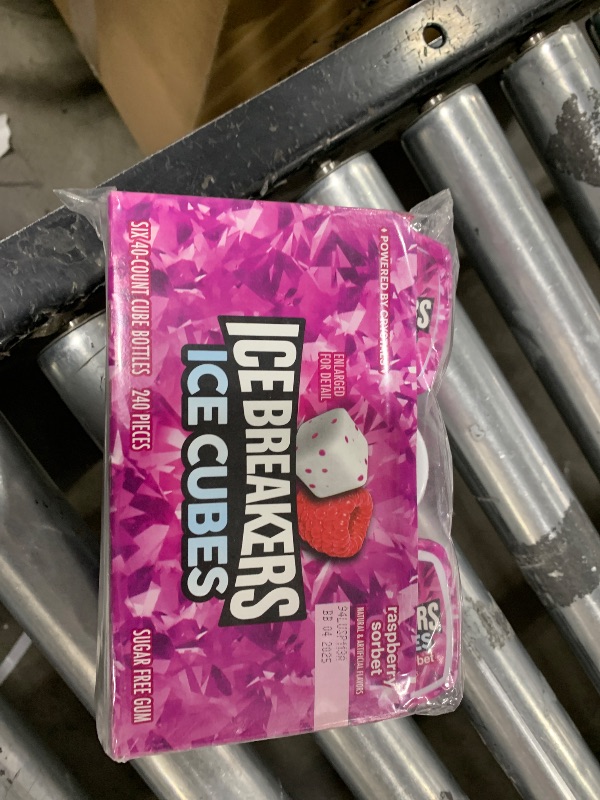 Photo 2 of Ice Breakers Ice Cubes Raspberry Sorbet Sugar Free Chewing Gum Bottles, 3.24 oz (6 Count, 40 Pieces) EXP 04/2025