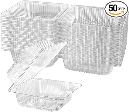 Photo 1 of Axe Sickle 50 Count Clear Plastic Hinged Take Out Containers Clamshell Takeout Tray Food Clamshell Containers Outside Diameter 5.3 x 4.7 inch for Dessert, Snacksetc, Cakes Slice, Cookies, Salads
