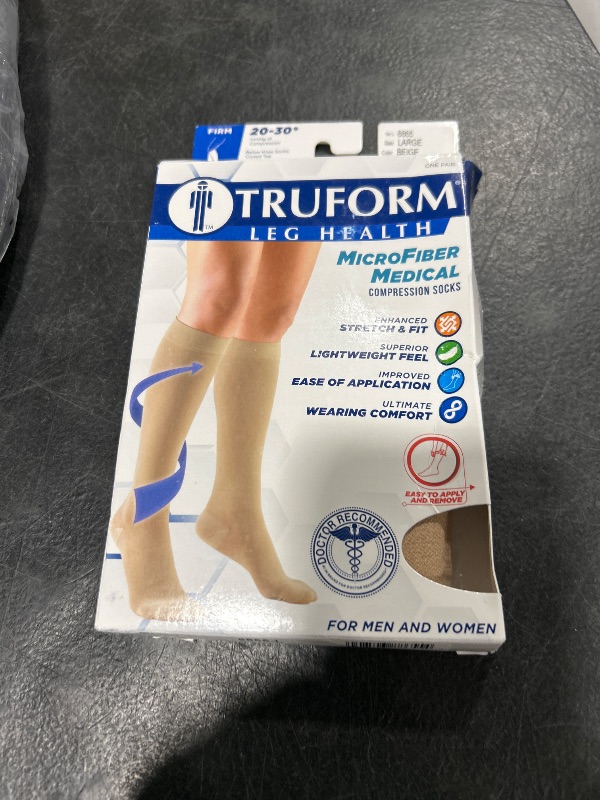 Photo 2 of Truform 20-30 mmHg Compression Stockings for Men and Women, Knee High Length, Closed Toe, Beige, Large