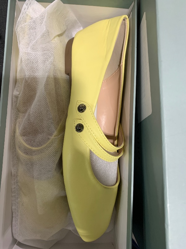 Photo 1 of C.Paravano Mary Jane Shoes for Women | Flat Shoes for Wedding | Yellow Leather Mary Jane Flats | Womens Square Toe Flat (Size 7.5,Yellow)