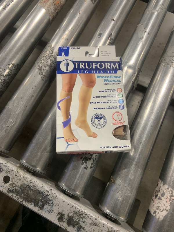 Photo 2 of Truform 20-30 Mmhg Compression Stocking for Men & Women, Knee High Length, Open Toe, Beige, X-Large