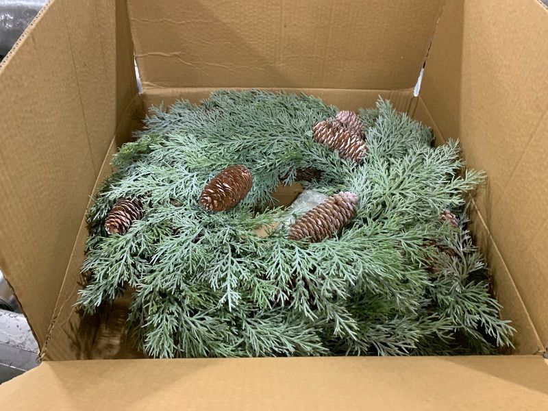 Photo 1 of 24 Inch Christmas Wreaths for Front Door, Artificial Green Cedar Garland with Pine Cones and Berries, Christmas Wreath for Front Door Decor...
