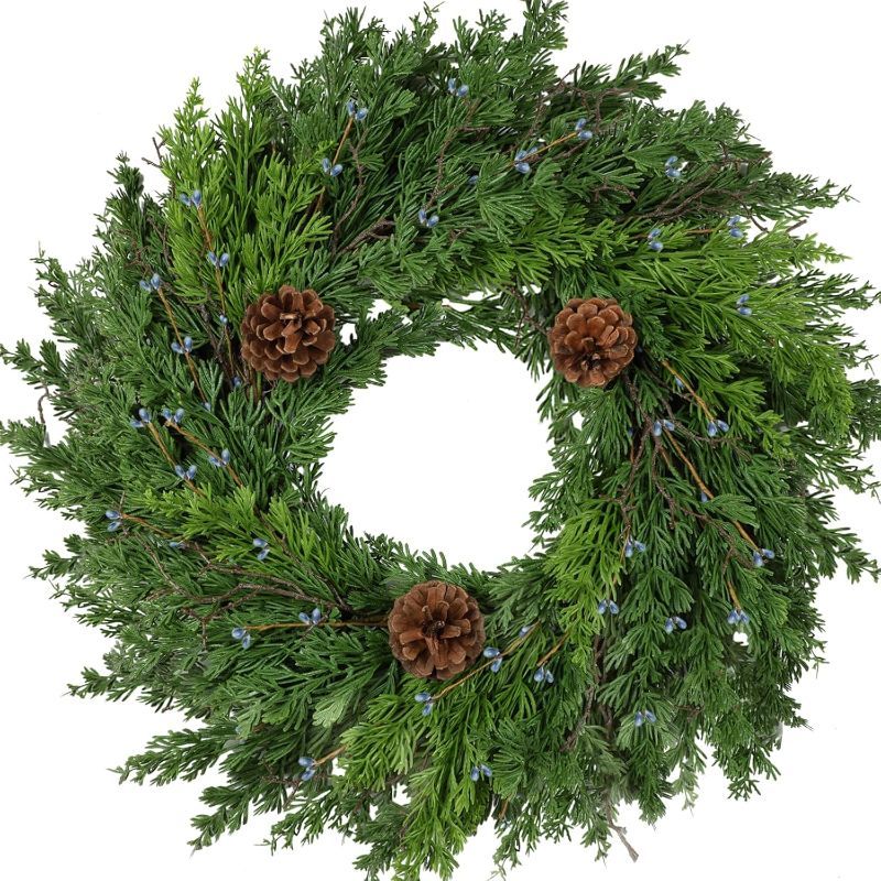Photo 1 of 24 Inch Christmas Wreaths for Front Door, Artificial Green Cedar Wreath with Pine Cones and Berries, Christmas Wreath for Holiday Decorations, Indoor Outdoor Home Decor

