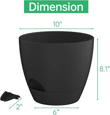 Photo 1 of ZMTECH 9/10/12 Inch Self Watering Plant Pots with Watering Lip, Planters with Drainage Holes and Removable Saucer, Plastic Flower Pots for Indoor Outdoor Plants (3 Pack, Pure Black)