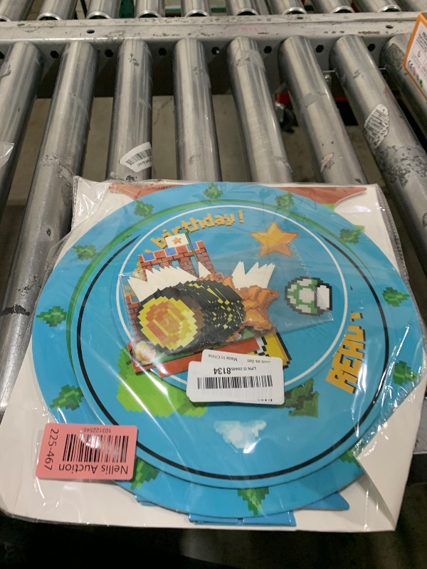 Photo 1 of Mario Birthday Party Supplies, Mario Bros Party Decorations Include Banner, Hanging Swirls, Backdrop, Tableware, Cake Toppers, Bottle Labels, Chocolate Stickers