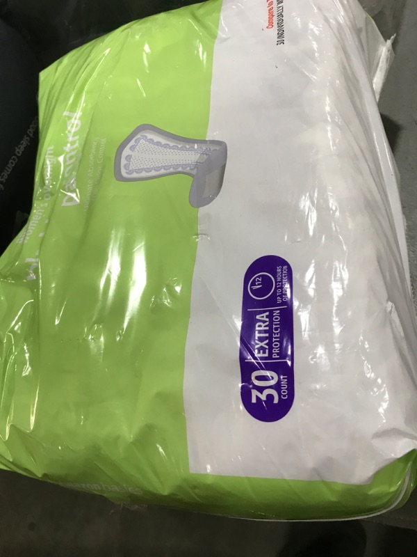 Photo 1 of Amazon Basics Incontinence Pads for Women, Bladder Control, Postpartum, Overnight Absorbency, Unscented, 30 Count