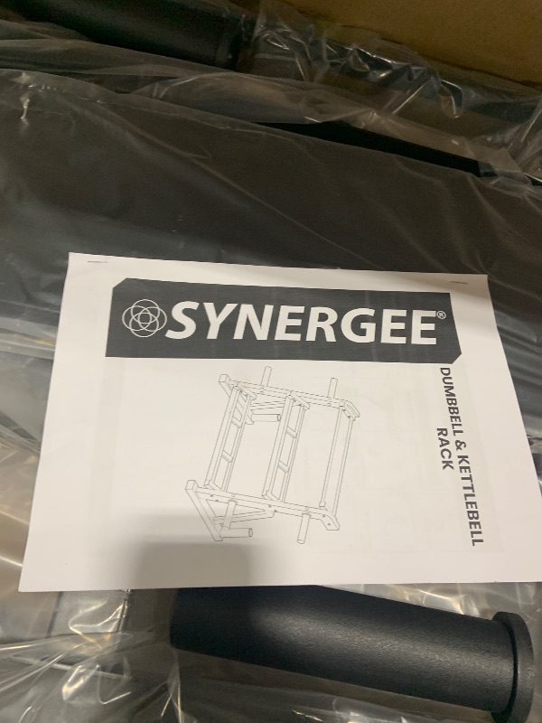 Photo 1 of Synergee 2-Tier Dumbbell Storage Rack with 3rd Tier for Kettlebell Storage, 2 Barbell Holders, and 4 Weight Plate Pegs – Accommodates 1" and 2" Plates – All-in-One Home Gym Equipment Organizer.