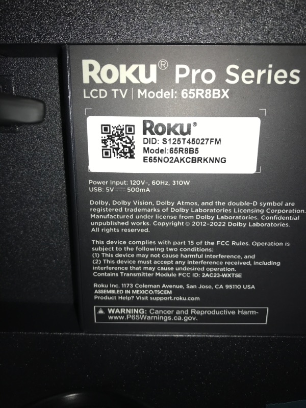 Photo 1 of Roku Smart TV – 65-Inch Pro Series 4K QLED RokuTV with Backlit Roku Voice Remote Pro, Dolby Vision IQ, 120Hz Refresh Rate – Live Local News, Sports, Gaming