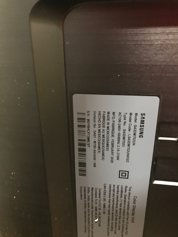Photo 1 of SAMSUNG 43-Inch M7 (M70D) Series 4K UHD Smart Monitor, Speakers, HDR10, USB-C, Multiple Ports, Gaming Hub, SolarCell Remote, Vision Accessibility Tools, LS43DM702UNXGO, 2024, Black
