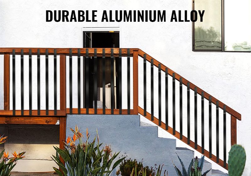 Photo 1 of Deck Balusters, 51 Pack Black Metal Deck Spindles, 32.25"x1" Staircase Baluster with Screws (32.25 Inch-Straight, 51)