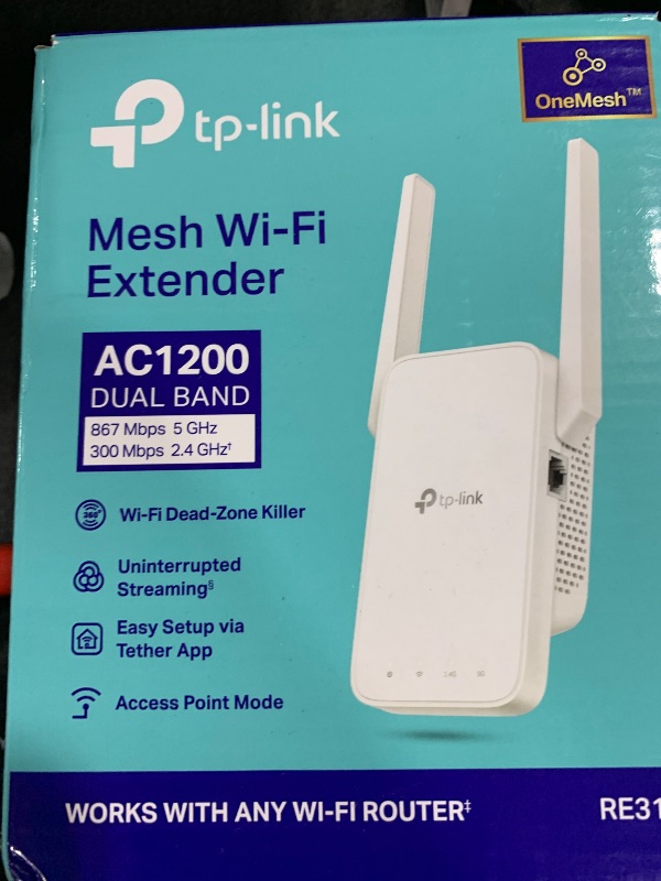 Photo 2 of TP-Link AC1200 WiFi Extender, 2024 Wirecutter Best WiFi Extender, 1.2Gbps home signal booster, Dual Band 5GHz/2.4GHz, Covers Up to 1500 Sq.ft and 30 Devices ,support Onemesh, One Ethernet Port (RE315)