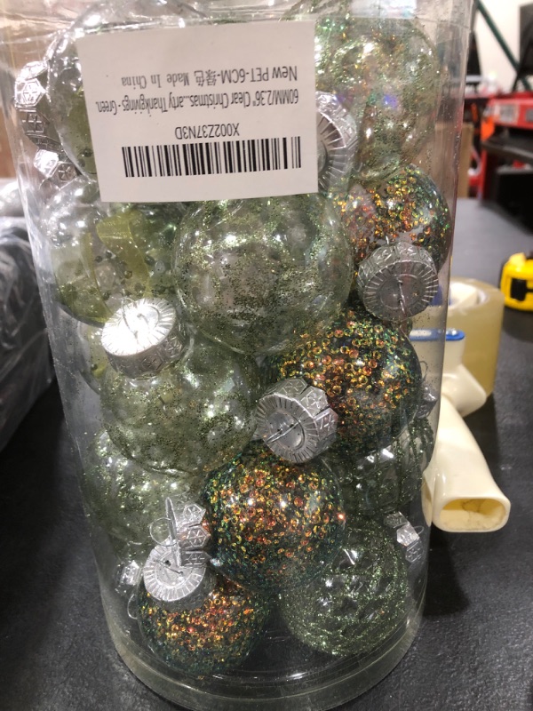 Photo 2 of 60MM/2.36" Clear Christmas Ornaments Set, 25PCS Shatterproof Decorative Hanging Ball Ornament with Stuffed Delicate Decorations, Xmas Tree Balls for Holiday Party - Green.