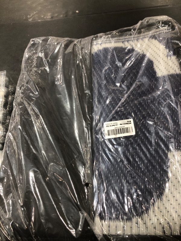 Photo 1 of NFECO Reversible Rugs Plastic Rug Outdoor Rug Lightweight Outside Mats Modern Outdoor Rug for Patio Portable Mats for RV Backyard Deck Picnic Beach (5x7, Blue)