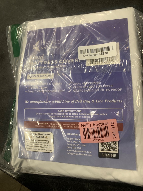 Photo 2 of Hygea Natural Queen Size Tear-Free Vinyl Box Spring & Mattress Cover - Waterproof, Anti-Bed Bug and Allergen-proof, Zippered Encasement - 60” x 80” x 9” Deep - Durable Protection