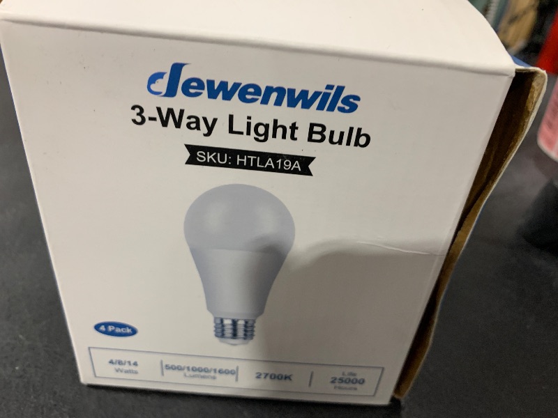 Photo 2 of DEWENWILS LED 3 Way Light Bulbs, 40/60/100W Equivalent Three Way A19 LED Light Bulbs, E26 Medium Base 2700K Warm White Glow, 500/1000/1600LM Bright Light Bulbs, Non-dimmable, ETL Listed, 4-Pack