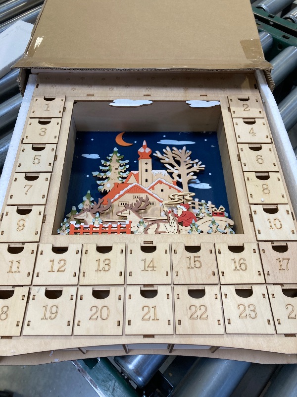 Photo 1 of Clever Creations Wooden Christmas Advent Calendar, Countdown to Christmas, LED Holiday Decoration, Battery Operated, Santa Village