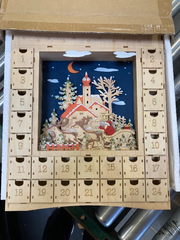 Photo 3 of Clever Creations Wooden Christmas Advent Calendar, Countdown to Christmas, LED Holiday Decoration, Battery Operated, Santa Village