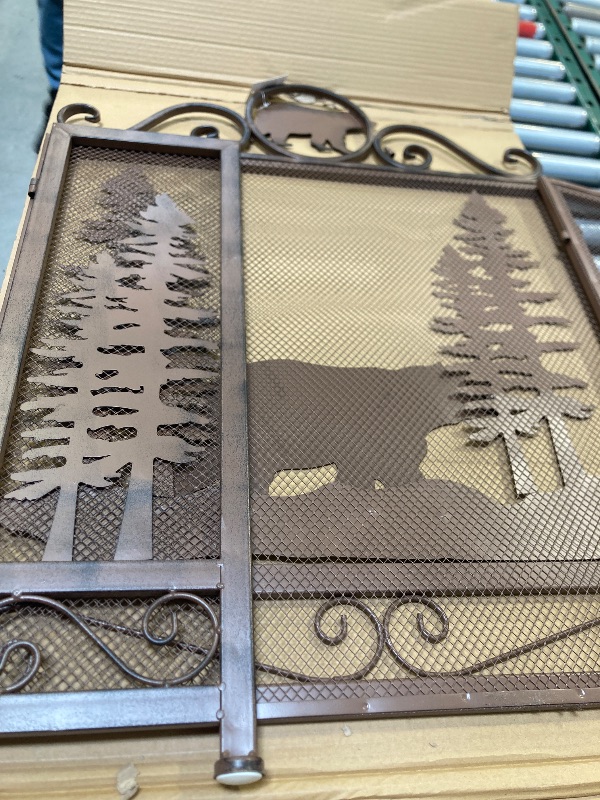 Photo 3 of BestGiftEver 3-Panel Fireplace Screen Decorative with Bear Alone in The Forest - Stand Alone Fireplace Cover Metal Mesh Screen - Home Decorative Firescreen for Cabin, Wildlife, and Woodland Theme