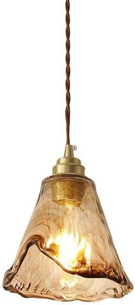 Photo 1 of NICRX-Mid Century Glass Pendant Light Fixtures with E26 Gold Holder and On/Off Switch, Caramel Glass Lamp for Kitchen Island Entryway (C)