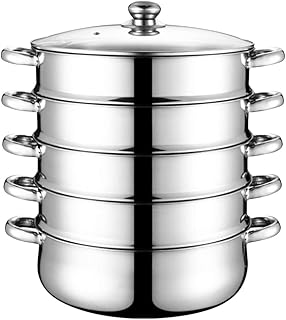 Photo 1 of FAVOMOTO 5 Tier Stainless Steel Steamer Pot, Multifunctional Stockpot Vegetable Steamer Cooker Multipot with Strainer Soup Pot Multilayer Cookware with Lid for Cooking