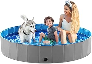 Photo 1 of Jasonwell Foldable Dog Pet Bath Pool Collapsible Dog Pet Pool Bathing Tub Kiddie Pool Doggie Wading Pool for Puppy Small Medium Large Dogs Cats and Kids 55.1" Grey