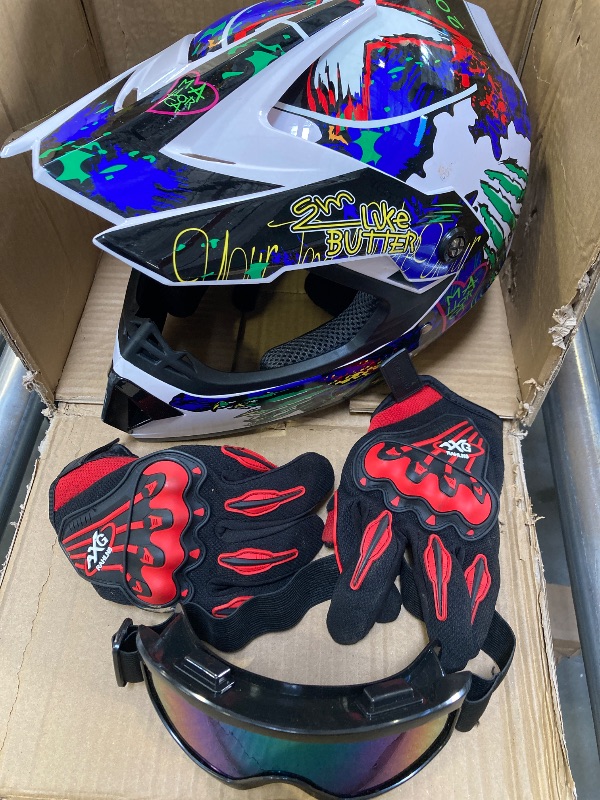 Photo 2 of Youth Kids Offroad Gear Combo Helmet Gloves Goggles DOT Motocross Off-Road Racing ATV Dirt Bike Protector (#2, L)