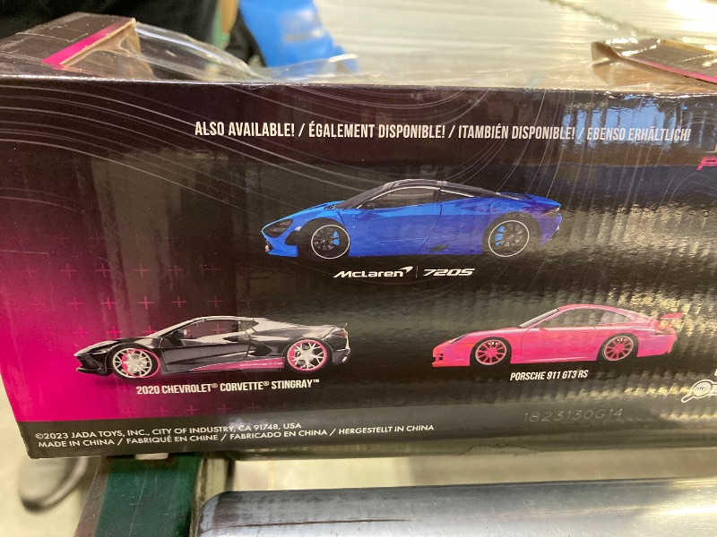 Photo 1 of Pink Slips 1:24 W2 2020 Chevy Corvette Stingray Die-Cast Car w/Base, Toys for Kids and Adults(Metallic Grey/Pink)