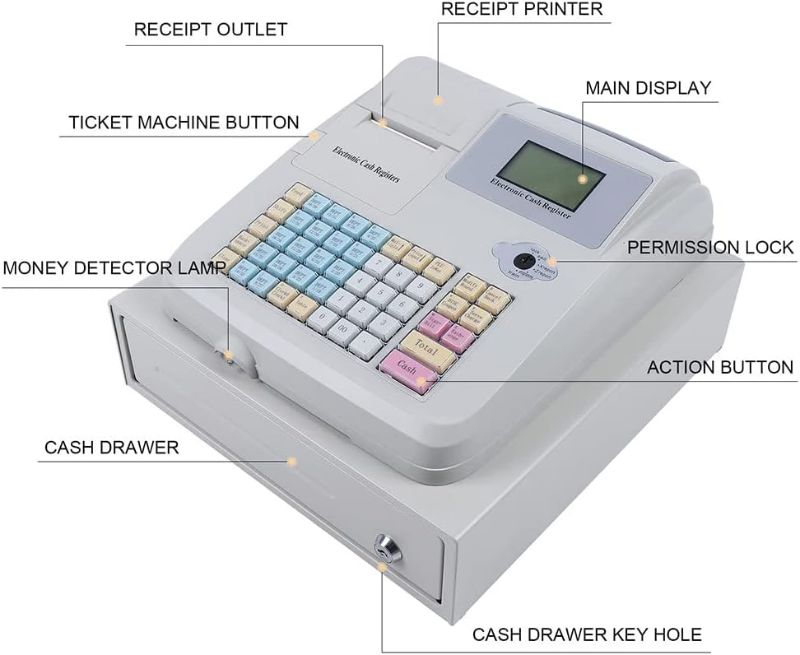 Photo 1 of Electronic Cash Register with Flat Keyboard, 48 Key Commercial Cash Register with Thermal Printer, Suitable for Shopping Centers,cashregister
