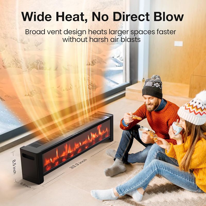 Photo 3 of Air Choice 33” Baseboard Heater, 1500W Electric Fireplace with Top Air Outlet, Remote &Adjustable Thermostat, 12H Timer, Quiet, Overheat Protection, Space Heater for Large Room Office Dry Clothes
